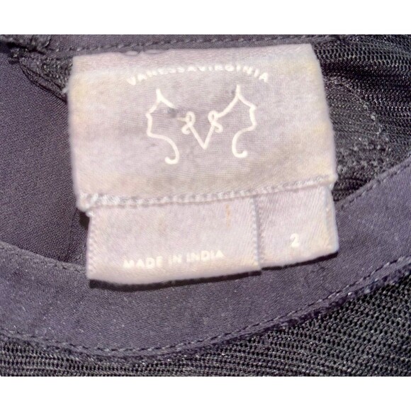 VANESSA VIRGINIA Anthro Black Sheer Tunic Blouse w/Lace Applique 3/4 Sleeves 2 - Picture 4 of 5